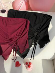 SHEIN EZwear 2 pièces Hauts décontractés avec volants et ourlet asymétrique, taille avec cordon, pour grandes tailles. Tenue de vacances, printemps/été - Multicolore - Voir 5