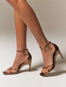 SHUZIA 女士优雅简约金属PU圆头踝带细高跟凉鞋 - 玫瑰金 - 查看 2