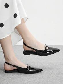 CUCCOO BIZCHIC 女士黑色漆皮尖头无后跟绑带舒适简约水钻装饰通勤鞋 - 黑色 - 查看 1