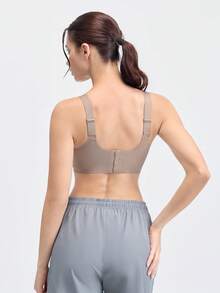 Loungeista 1件女款休閒舒適無鋼圈內衣，純色極簡無縫Bralette，適合夏季 - 卡其色 - 查看 2