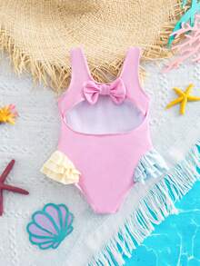 SHEIN Süßer Baby Mädchen Lässig, einfacher und niedlicher gemusterter Tankini, perfekt für Ausflüge, Urlaub und Frühling/Sommer. - Pink - Übersicht 5