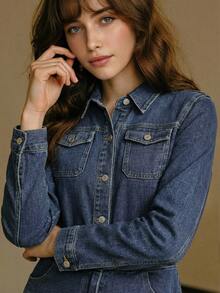 MOTF PREMIUM WASHED FLOWY HEM DENIM SHIRT DRESS, SPRING/SUMMER - Blue - View 3