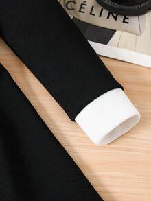 Emery Rose Kids Emery Rose Kids 少女休闲通勤优雅黑白撞色纽扣装饰荷叶边修身长袖连衣裙，秋冬16岁中长款女童连衣裙，少女优雅长袖连衣裙 - 黑與白 - 查看 8