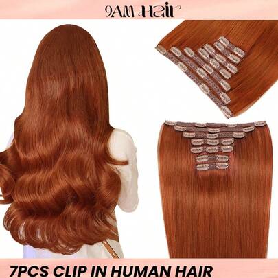 7 CÁI Với 20 Kẹp Tóc Thẳng Kẹp Trong Tóc Nối 100% Tóc Người Thật Màu 33# Màu Gừng 14-22 Inch 115G Tóc Nối Kẹp Vô Hình Sợi Ngang Đôi Remy Tóc Người Tự Nhiên Cho Phụ Nữ Bé Gái Sử Dụng Hàng Ngày