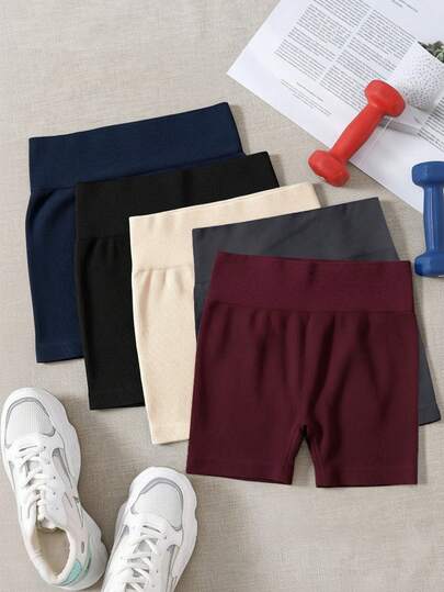 Velisys 女士休闲运动纯色罗纹提臀短裤