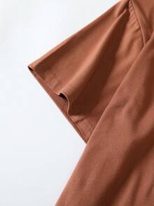 SHEIN CURVE+ 女士休闲向日葵豹纹圆领短袖T恤 - 棕色 - 查看 4