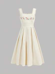 SHEIN Tween Girls Summer Floral Embroidered Maxi Dress - Apricot - View 5