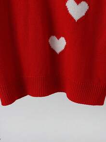 Chiquease Back-To-School Red And White Heart-Shaped Jacquard Pullover Sweater,Cute Autumn Long-Sleeved Round Neck Fitted Design For School,Parties & Weddings - Red and White - View 7