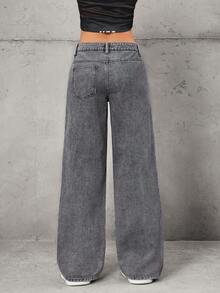 SHEIN Tall Fashionable Casual Washed Mid-Rise Wide Leg Jeans - Grey - View 2