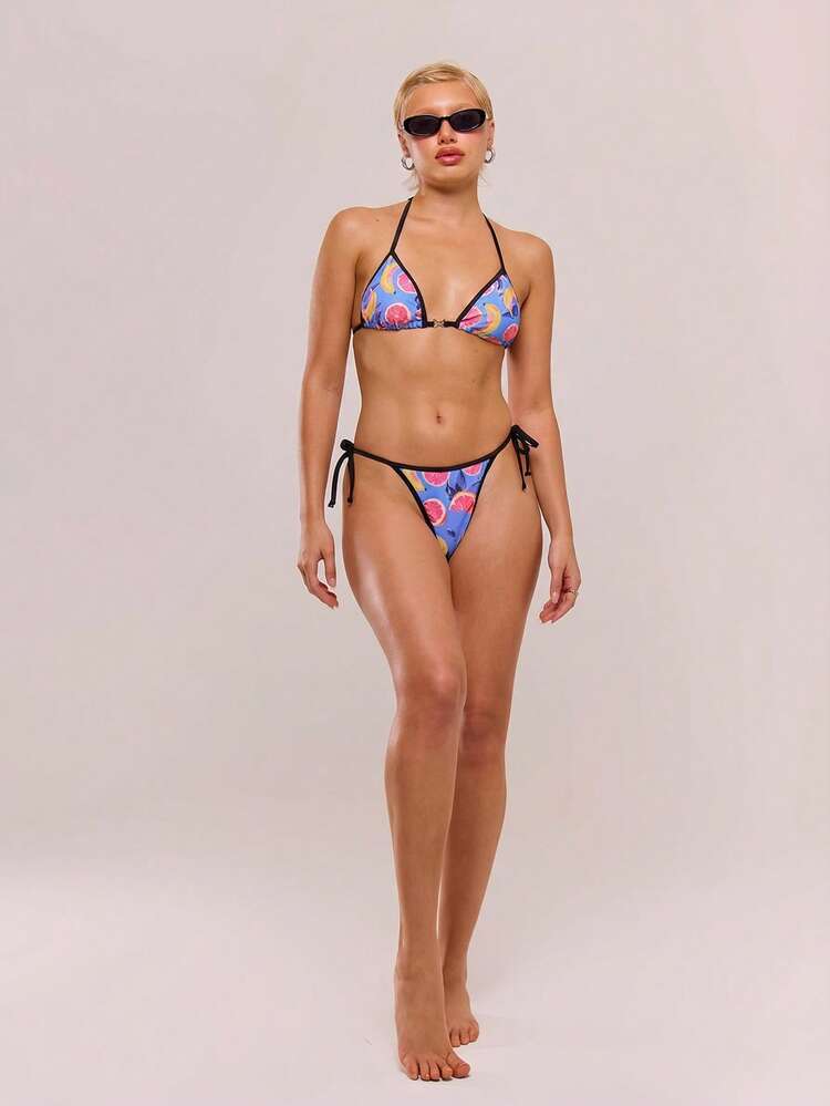 Print Contrast Bikini Bottoms Summer Beach Resort Holiday