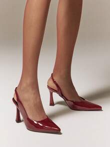 SHUZIA Women's Elegant Stylish Point Toe Sling-Back Stiletto Pumps Valentine's Day - Burgundy - View 2