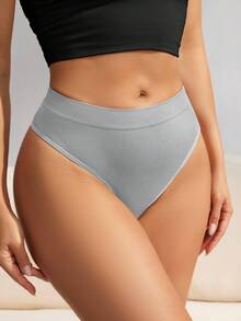 SHEIN 1pc Women's Seamless Minimalist Comfortable Thong Panty - Light Grey - View 3