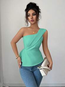 Elenzga 这款女士优雅纯色单肩不对称褶裥上衣，采用收腰设计，凸显身材曲线，尽显精致优雅。它适合多种场合，从正式工作装和日常通勤，到性感浪漫的法式风情、休闲外出、温馨下午茶聚会，再到魅力四射的派对，都能轻松驾驭。 - 青碧色 - 查看 3