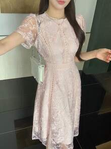 DAZY Đầm ngắn tay viền ren thanh lịch, đầm dự tiệc mini trẻ trung và sành điệu. - Bụi hồng - Xem 5