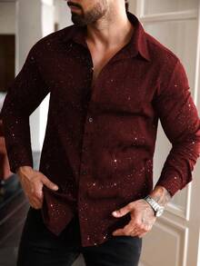 Manfinity Homme Plus Size Men's Long Sleeve Collared Button-Up Shirt, Formal - Burgundy - View 6