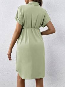 SHEIN Women's Casual Loose Maternity Mini Dress - Green - View 2