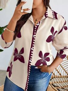 EMERY ROSE Áo sơ mi dài tay in hoa cỡ lớn - Nhiều màu - Xem 3