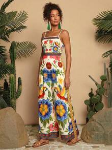 Travachic Woven Printed Loose Wide Leg Jumpsuit For Women - Blue - View 6