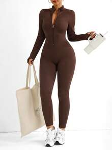 Rhythm Era 加大码无缝咖啡色运动连体裤