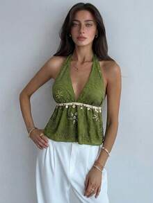 Aloruh Women's Sexy Sequin Backless Camisole Top, Shell & Starfish Woven Strap Decor Top Suitable For Beach, Tropical Vacation, Club Party, Festivals, An Ideal Choice For Women's Beach Vacation, Boho, Tropical Holiday Occasions. This Cute Top Is Simple And Fashionable, Suitable For Business Casual, Commuting, Office Wear, Showcasing Elegant Elegant, Suitable For Outings, School And Various Occasions. - Pink - View 5