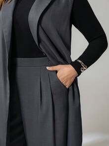 Auralis Bộ đồ nữ cỡ lớn thời trang xuân/hè thanh lịch, rộng rãi, thoải mái gồm áo blazer dài và quần ống rộng màu xám, thích hợp mặc hàng ngày, trang phục mùa xuân, trang phục công sở, phong cách cổ điển, phong cách doanh nhân. - Xám - Xem 7