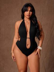 Rustia 大码女式露背吊带深V连体衣，春夏性感连体衣