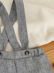 Souflis Souflis 2 Peças Conjunto Formal de Menino Pequeno Estilo Cavalheiro, Camisa de Malha de Manga Curta com Gola Branca e Gravata Borboleta, e Shorts com Suspensório de Cintura Elástica, Adequado para o Verão, 6 Meses a 3 Anos, Ideal para Festa de Aniversário, Celebração, Apresentação, Casamento, Chá de Bebê, Batizado, Volta às Aulas, Festa de Boas-Vindas do Bebê, Elegante e da Moda - Multicolorido - Visão 7