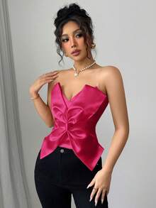 Rafferiza Valentine's Day Fashion Bow Transparent Strap Red Zipper Design Camisole - Hot Pink - View 5