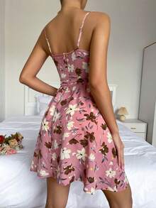 EMERY ROSE 无袖夏季优雅印花吊带连衣裙 - 粉色 - 查看 2