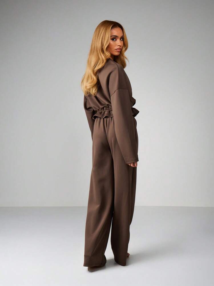 MISSGUIDED Drop Shoulder Sweatshirt And Wide Leg Jogger Co-Ord Set With Drawstring Details For Casual Comfort