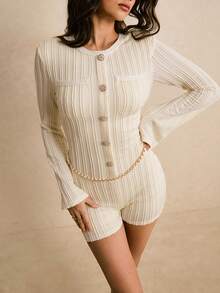 Poéselle 女士优雅纯色长袖连体裤 - 白色 - 查看 5