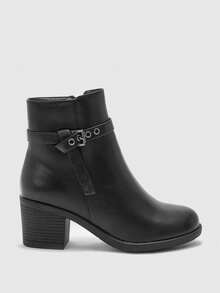 CUCCOO BIZCHIC Botas cortas casuales y cómodas con diseño de cremallera lateral para mujer, versátiles para uso diario - Negro - Ver 2