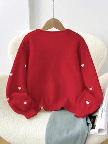 SHEIN Frenchy Women's Casual Elegant Knitted Cardigan With Heart Embroidery, Suitable For Autumn/Winter - Red - View 2