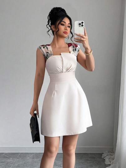 Elenzga 大码女士优雅无袖通勤连衣裙