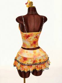 Amplova 2026 Early Spring Floral & Leopard Print Low-Cut Blouse, Low-Waist A-Line Skirt, Women's 2-Piece Set - Multicolor - View 10