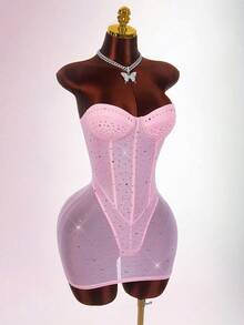 Amplova Gold Sequin Embellished Low-Cut Backless Mini Bodycon Party Dress Slay Diva Dress Sexy Dress For Club - Pink - View 7