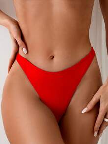 Swim Basics Summer Solid Color Casual & Simple Swimwear Bottom, Suitable For Everyday Wear - Red - View 4