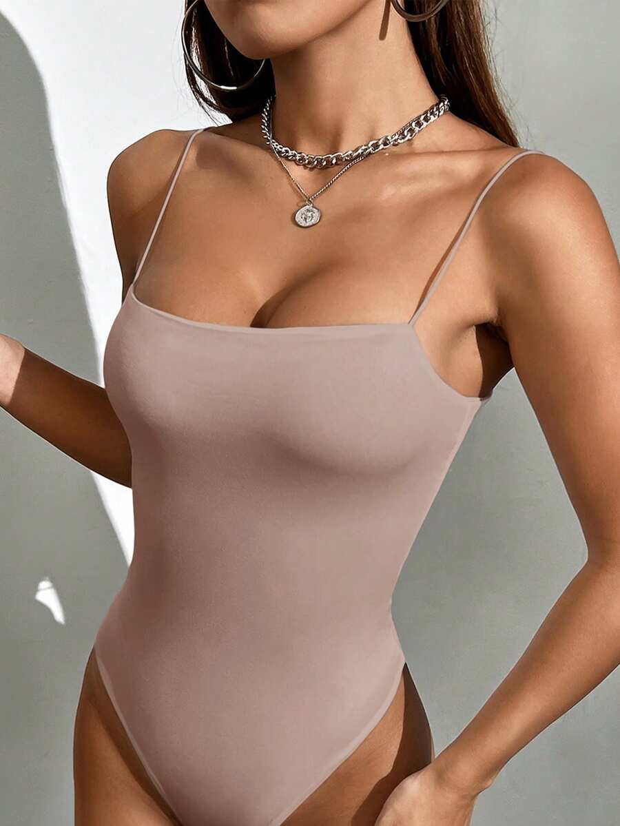 GENKIRA 女士夏季纯色修身吊带连体衣 - 藕粉色 - 查看 1