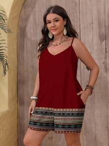 EMERY ROSE 大码女式休闲印花连体裤，适合夏季穿着，适合外出，也适合度假穿着。 - 彩色 - 查看 6