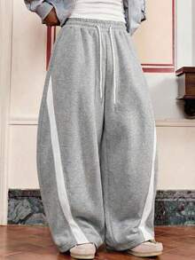 SWAVVY Men's Casual Loose Sweatpants, Light Gray Patchwork Ribbed Plain Men Grey Flared Sweatpants Men Loose Pants Men Grey Baggy Sweatpants Men Grey Wide Leg Sweatpants Mens Wide Leg Side Stripe Gym Pants - Light Grey - View 1