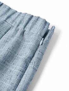 Ellevyn Quần kaki ống rộng dáng suông thanh lịch dành cho nữ, thích hợp mặc đi làm, công sở, đa năng, cổ điển, cạp cao với điểm nhấn kim loại vàng. - Màu xanh nhạt - Xem 4