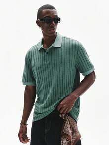 STYNVO 男士纯色罗纹休闲百搭短袖T恤，夏季 - 綠色 - 查看 4