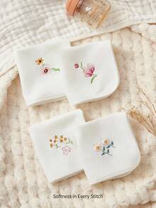 Cozy Pixies 4 Packs Of Baby Embroidered Flowers, Thickened And Highly Absorbent Burp Towels, Easy To Clean And Skin-Friendly, Made Of Towel Material - White - View 7