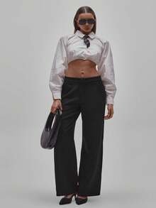 MUSERA Woven Tailored Mid Rise Straight Leg Trousers Party Sexy Night Out Elegant Occasion Valentines Bridal Wedding Engagement Wedding Party Summer Casual - Black - View 1