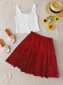 Franclia 大码两件套：罗纹针织无袖背心和波点迷你裙，夏季女装穿搭灵感，流行穿搭，女士夏季穿搭，女士春季穿搭 - 紅色 - 查看 2