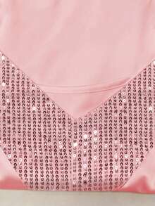 Franclia Áo camisole nữ màu trơn đính sequin phối nhiều mảnh - Hồng - Xem 4