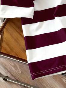 Manfinity Joysei Men's Casual Daily Commute Vacation Style Letter Colorblock Striped Print Short Sleeve Polo Shirt, Summer - Red and White - View 4