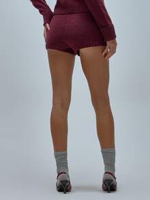 MUSERA Open Front Gold Clasp Trim Chunky Rib Knit Cardigan Coord Top Only Office Everyday Work Cute Coolgirl Tailoring - Maroon - View 5