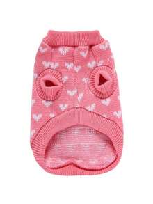 Warm Soft Wool Dog Sweater Vest, Red & Pink All-Over Print Heart Pet Clothes - Pink - View 6