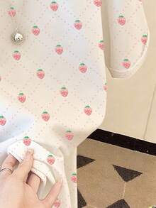 Resyla 女士时尚休闲落肩圆领T恤，草莓印花T恤，草莓数码印花T恤，休闲舒适户外T恤，四季皆宜T恤，水果T恤 - 白色 - 查看 5